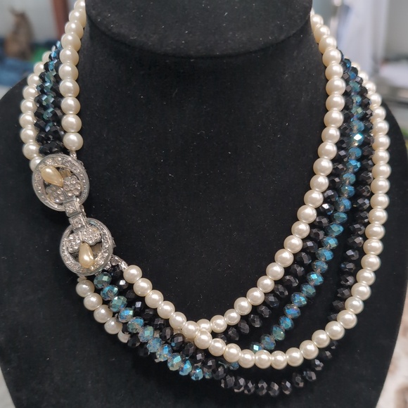 Artisan Jewelry - ✨ Artisan Redesign Multistrand Statement Necklace w/ 1940s Rhinestone Clasp